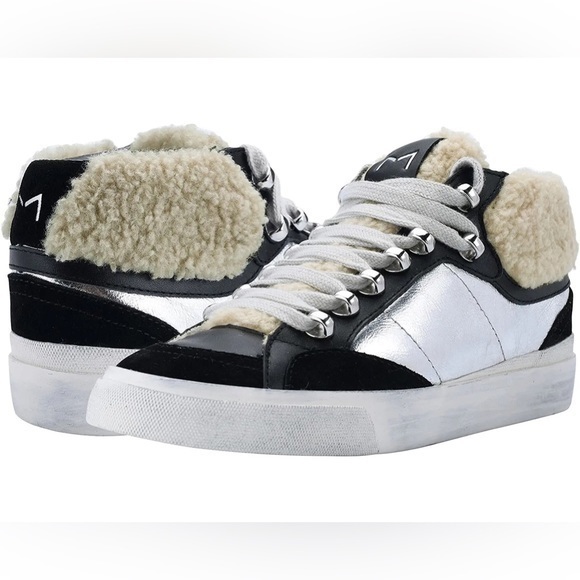 Marc Fisher shoes Merin Sneakers Silver faux Sherpa - Picture 1 of 5